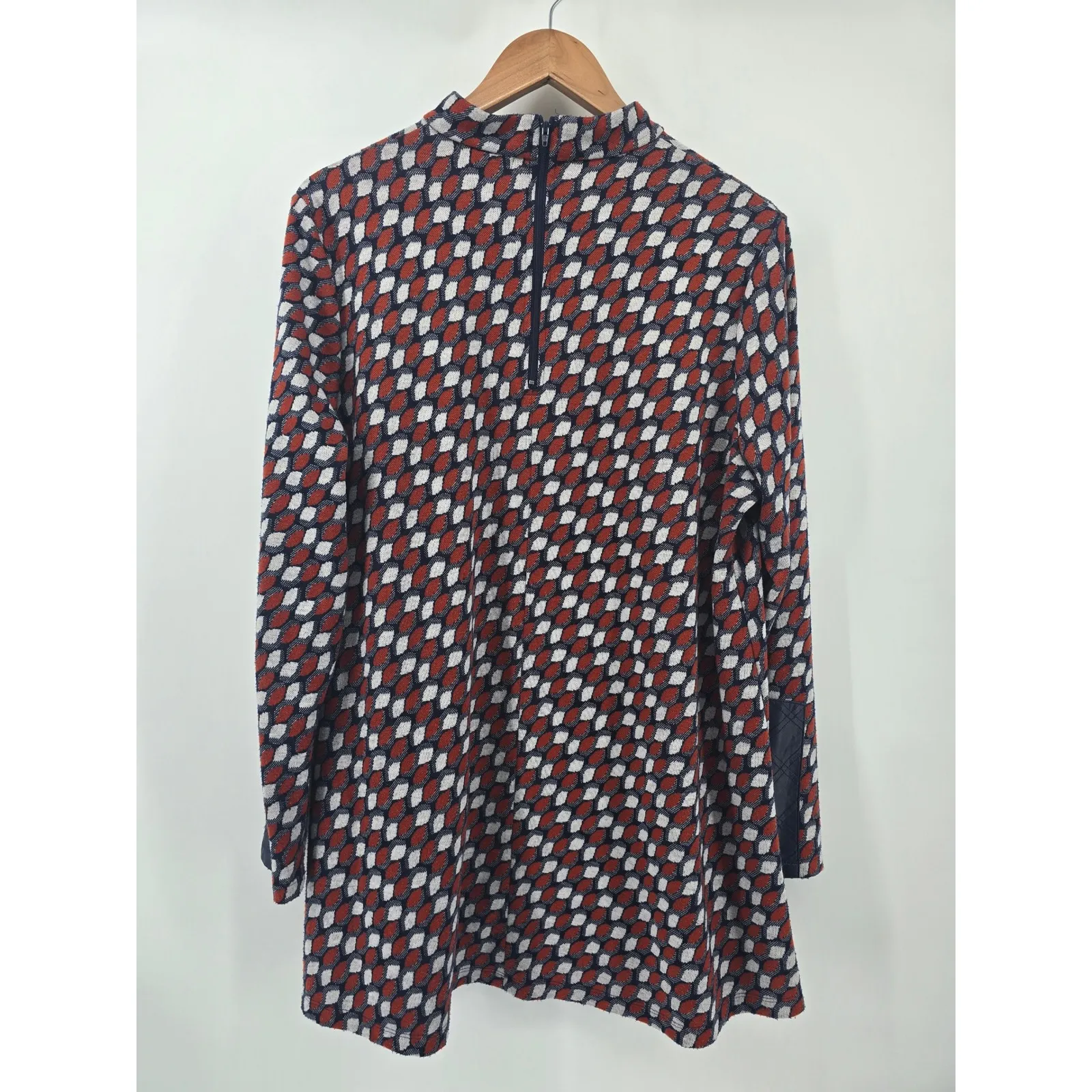 Tyler Boe Geometric Print Mock Neck Quarter Zip Long Sleeve Tunic XL Red - Image 4