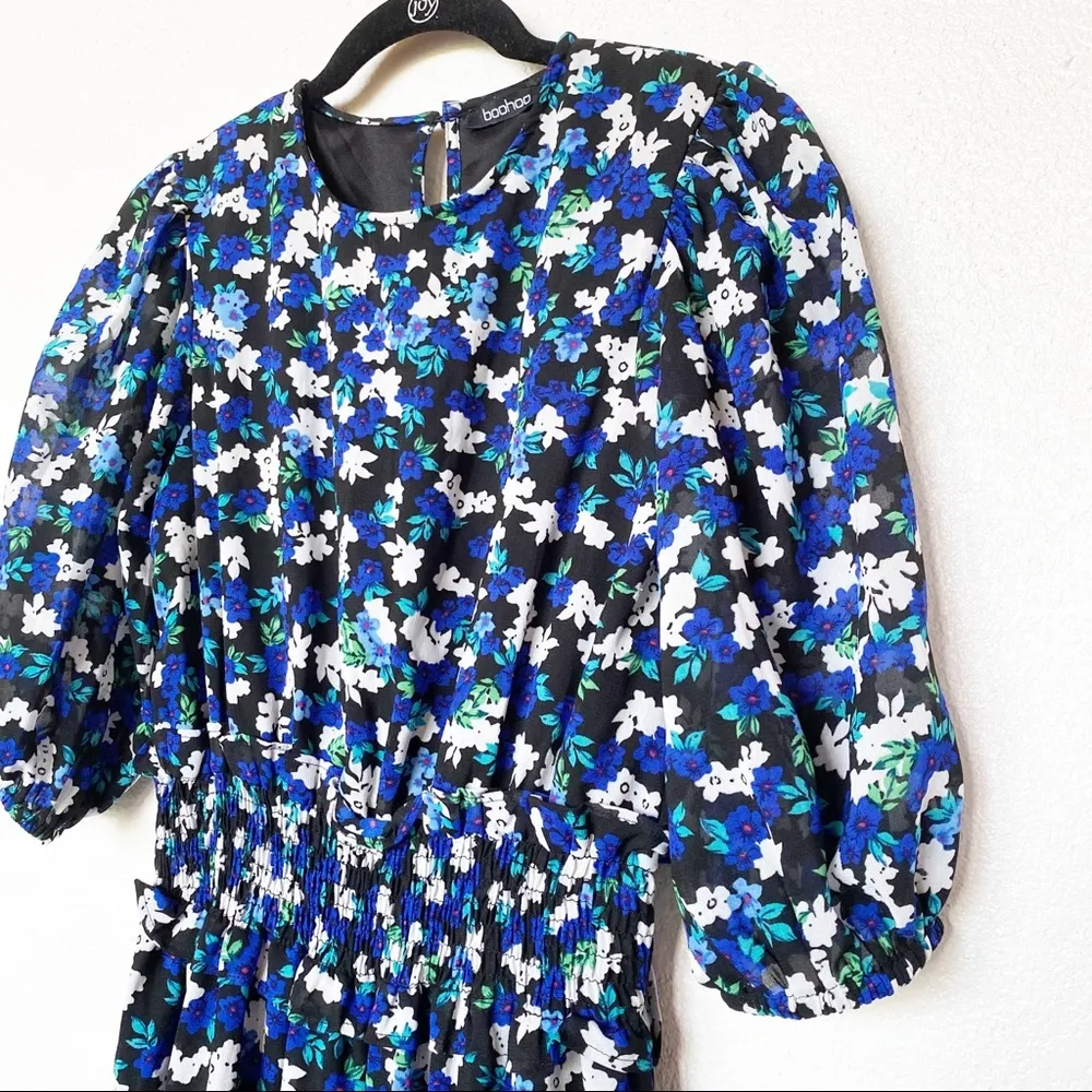 Boohoo Floral Chiffon Puff Sleeve Midi Dress Size 4 - Image 4