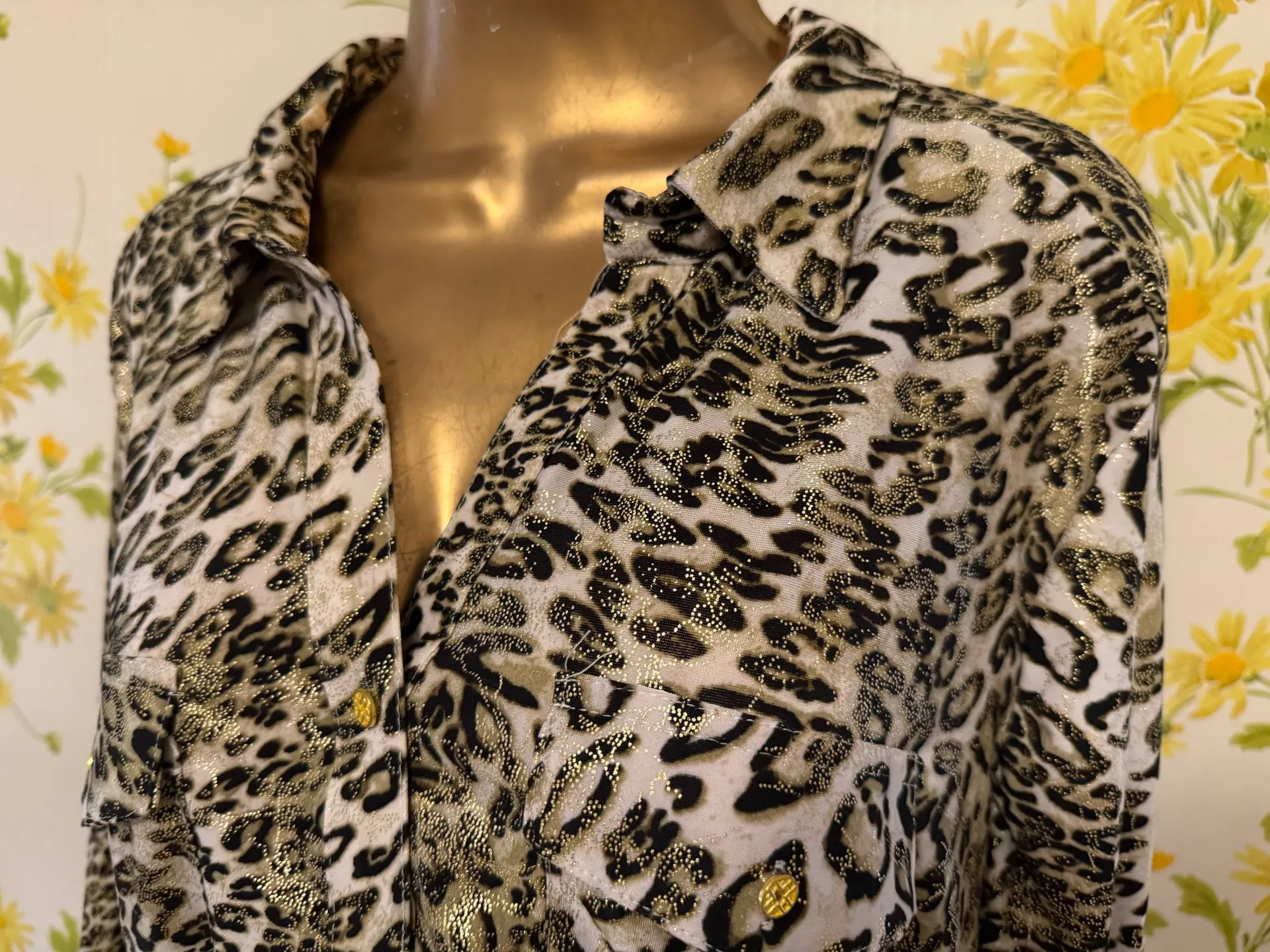 Metallic Leopard Print Button Up shirt size 1X - Image 3