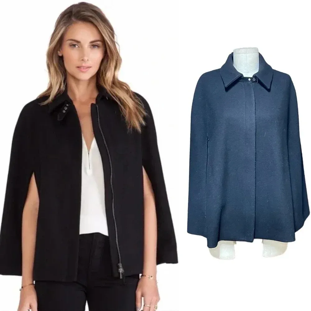 Theory Black Wool Danjio Cape Poncho Jacket Coat Size Large‎ - Image 2