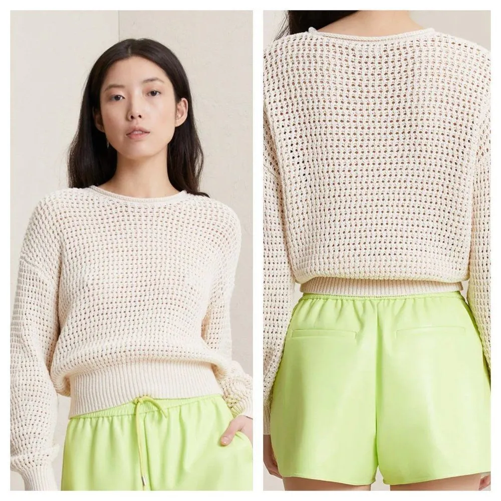 ALC Frank A.L.C Laney Open Knit Sweater Drop Shoulders Relaxed in Cream Women's XS - Image 7
