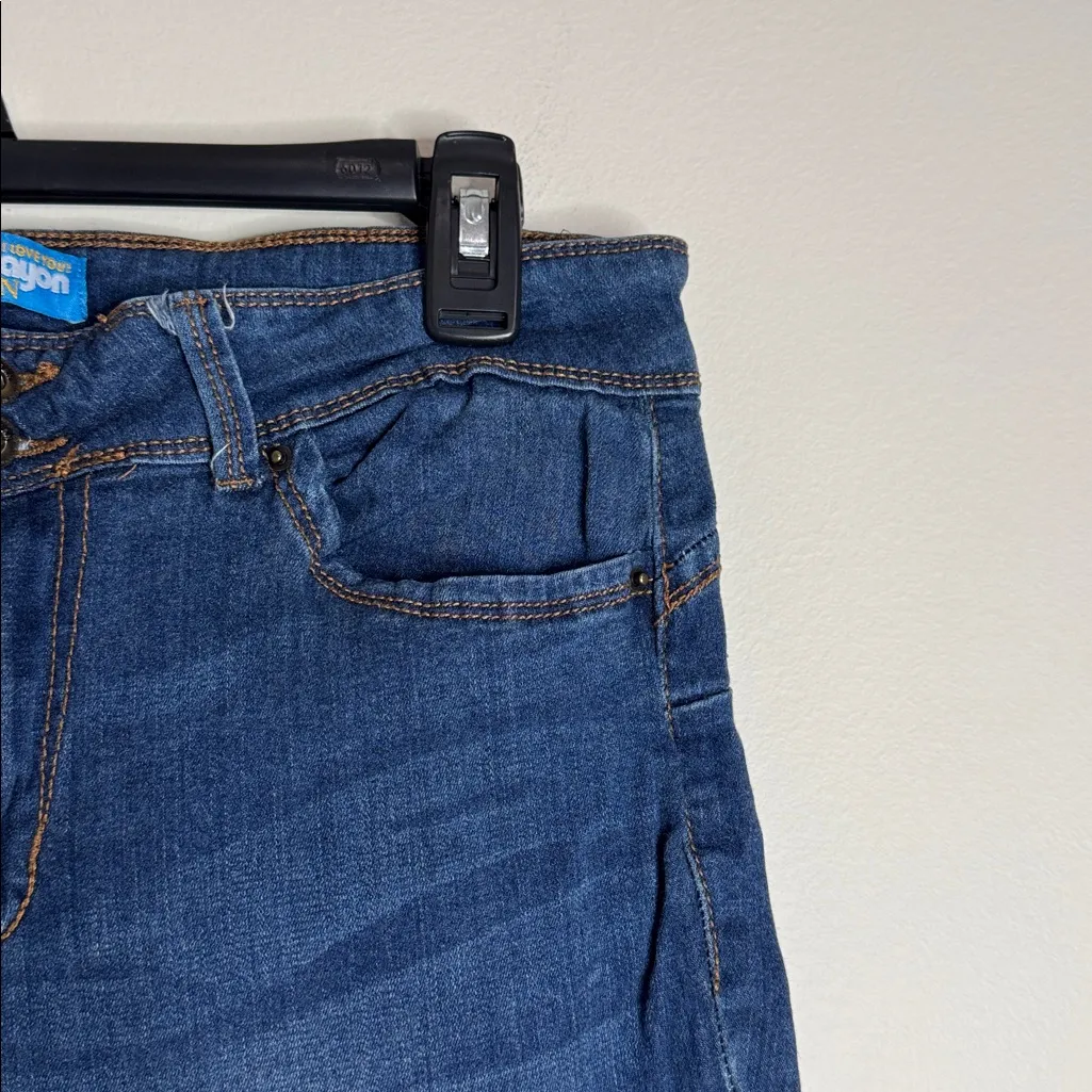 Wax Jean Get Your Rayon Mid Rise Medium Denim Distressed Blue Jeans sz Junior 13 - Image 7