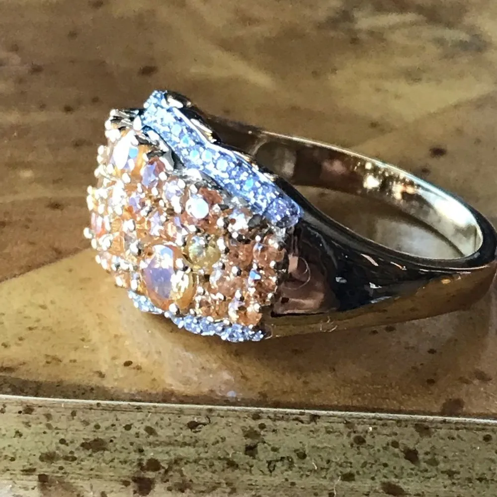 Natural Fanta Garnet Sterling Silver Cocktail Ring Size 10 Gold - Image 7