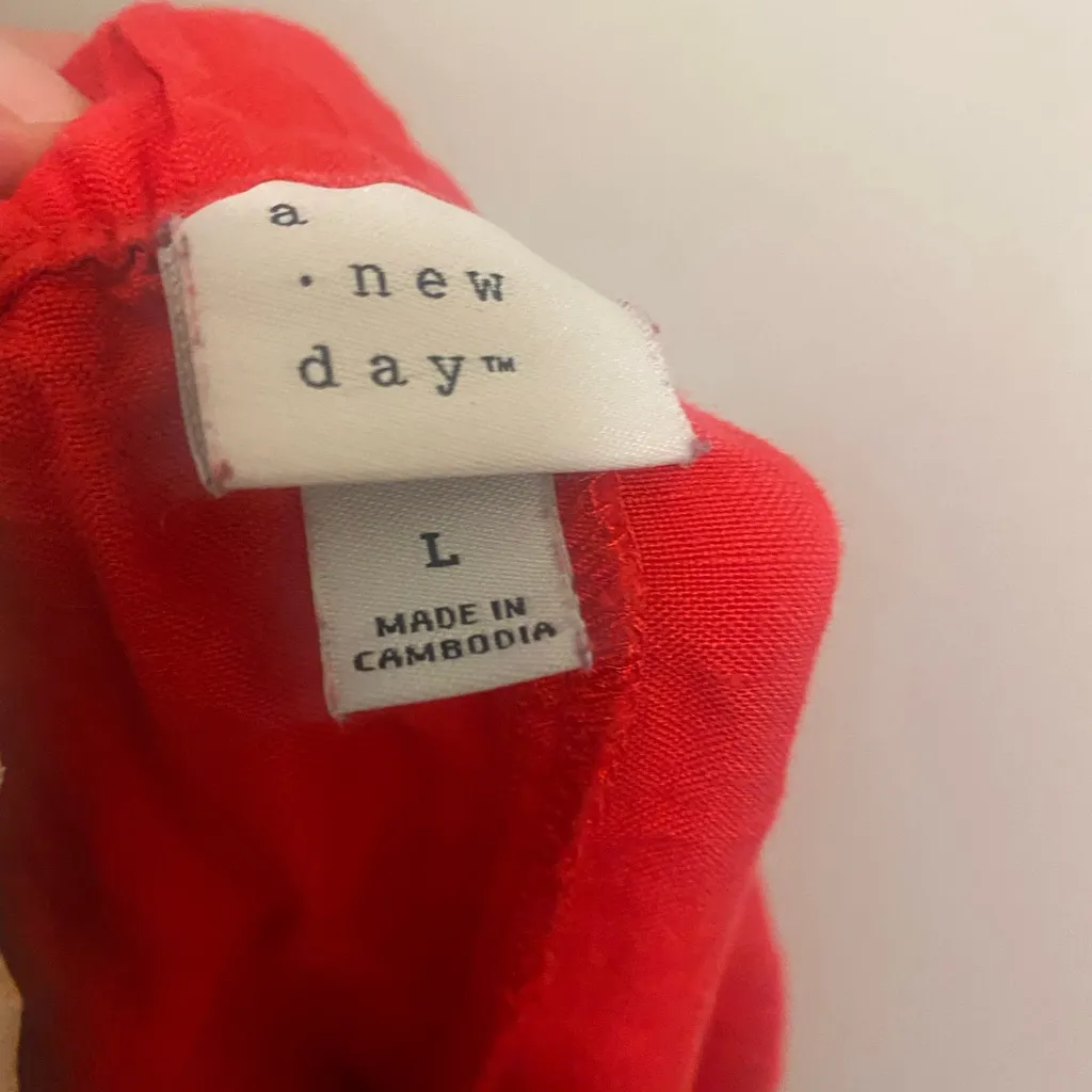 A New Day Womens Cherry Red Linen Rayon Blend Shorts L Large Waist 34” - Image 5