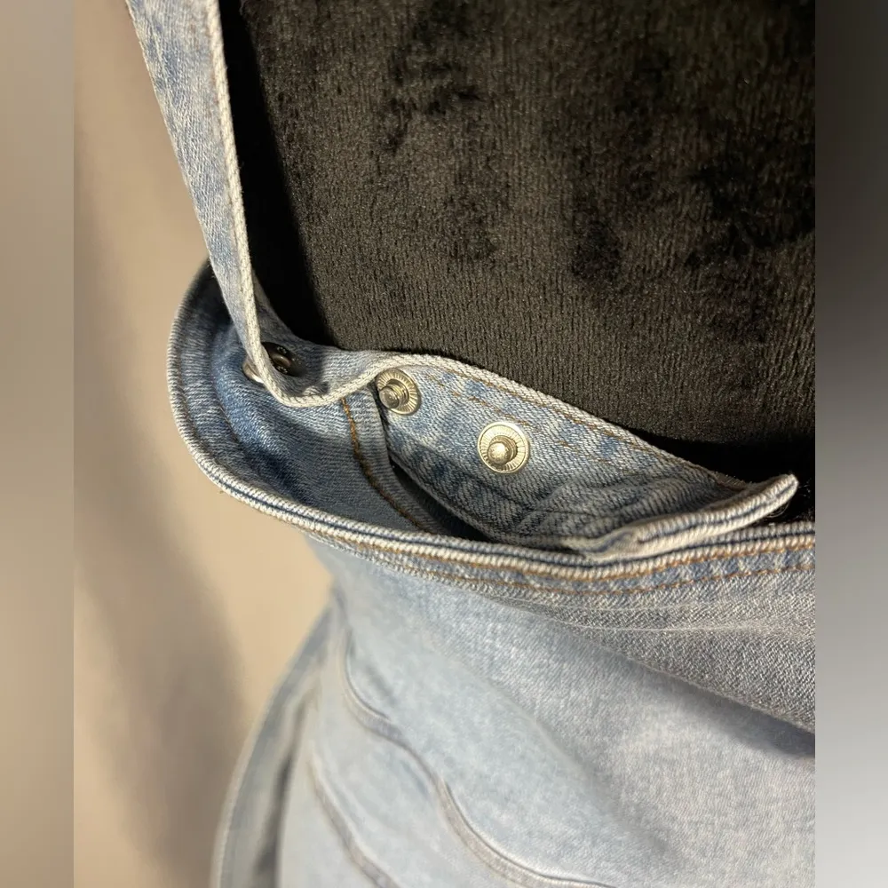 Venus Womens Dress Jean Denim Light Blue Snap Closure Faux Wrap Overall Fringe 8 - Image 8