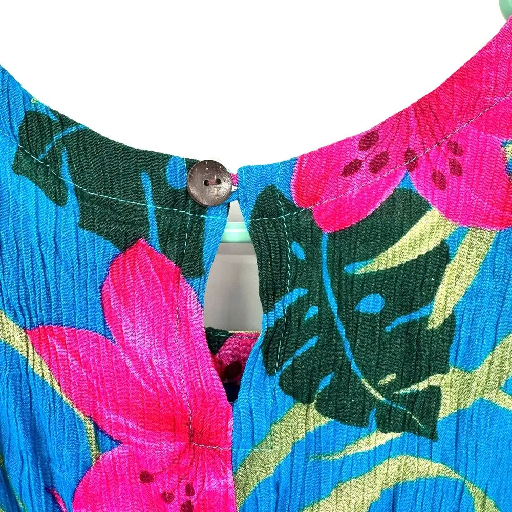 Hibiscus Collection Hawaii One Size Dress Cover Up Blue Pink Tropical Sleeveless - Image 3