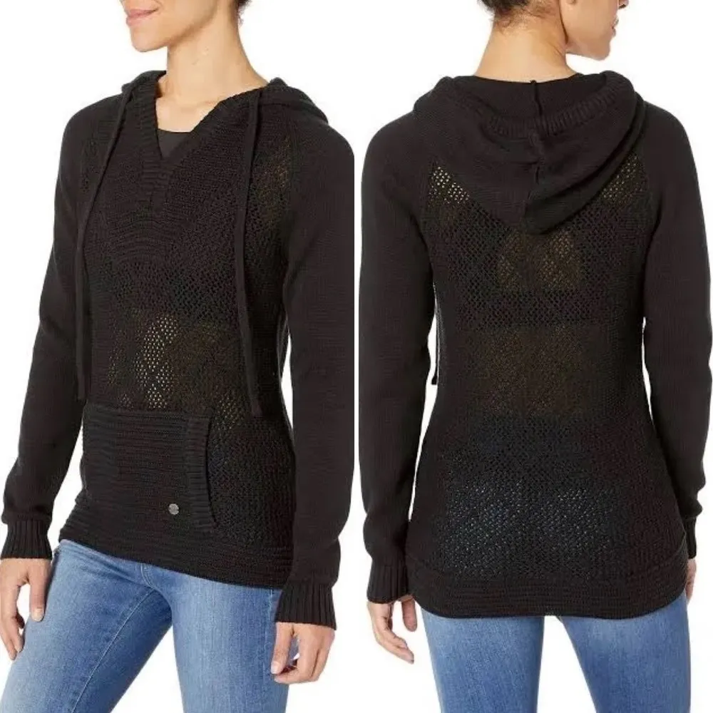Prana Sugar Beach Hooded Sweater 100% Organic‎ Cotton in Black, Size Small - Image 2