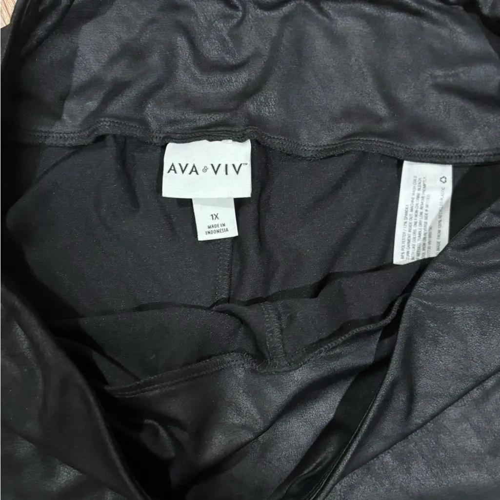 Ava & Viv Women's Plus Size High-Waisted Liquid Shine Leggings, Black, 1X - Image 5