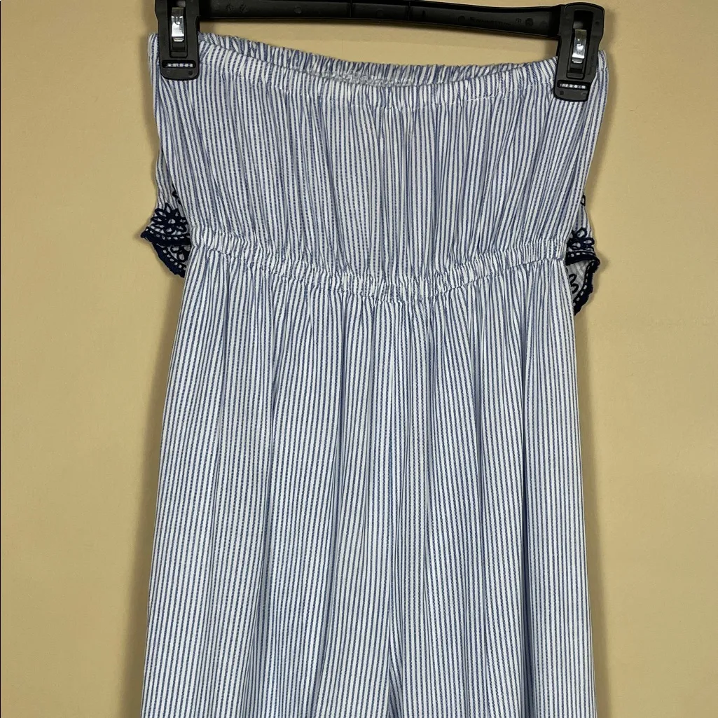 Jessica Simpson Women’s Striped Floral Embroidered Strapless Wide Leg Jumpsuit - Image 7