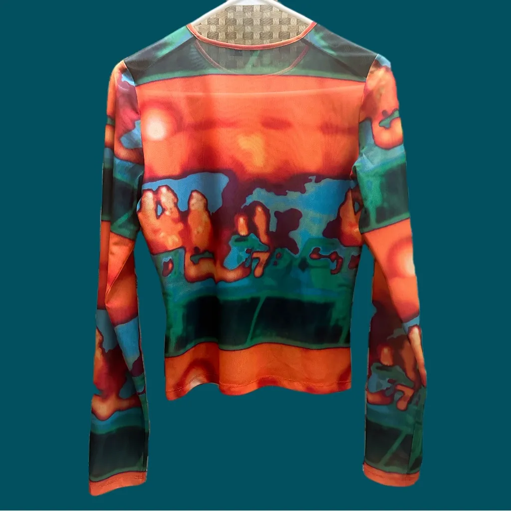 Miaou Multicolor Abstract Long Sleeve Blouse Size M Green Size M - Image 5