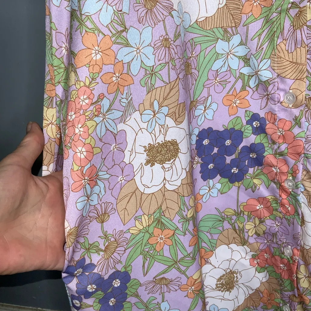 Love + Harmony Lavender Multicolor Pink Short Puffed Sleeves Floral Maxi Dress L - Image 8