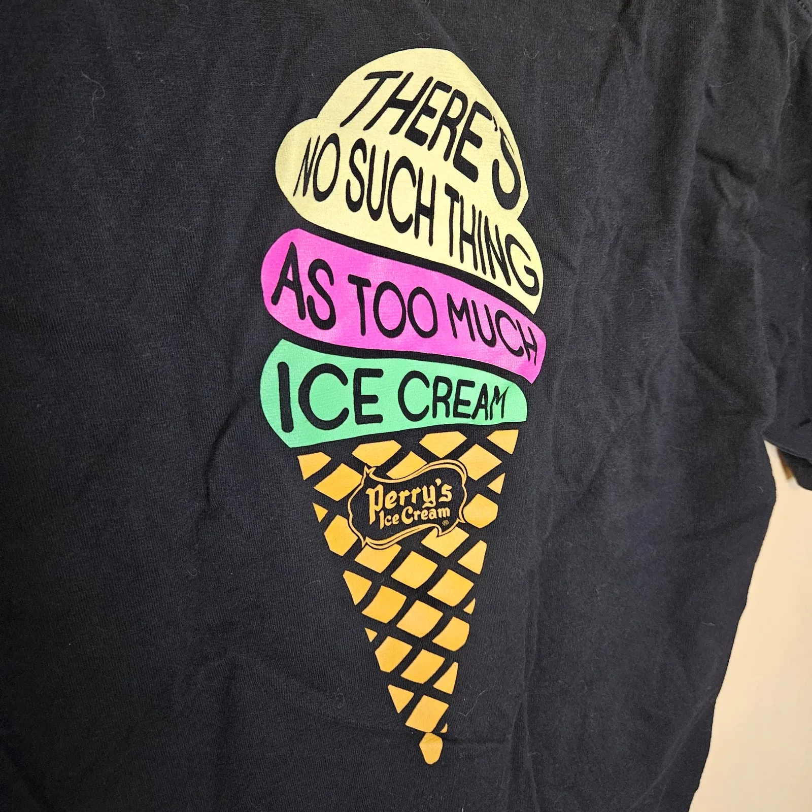 Perry's Ice Cream Black T Shirt Graphic Size Small 100% Cotton Port & Company - Image 3
