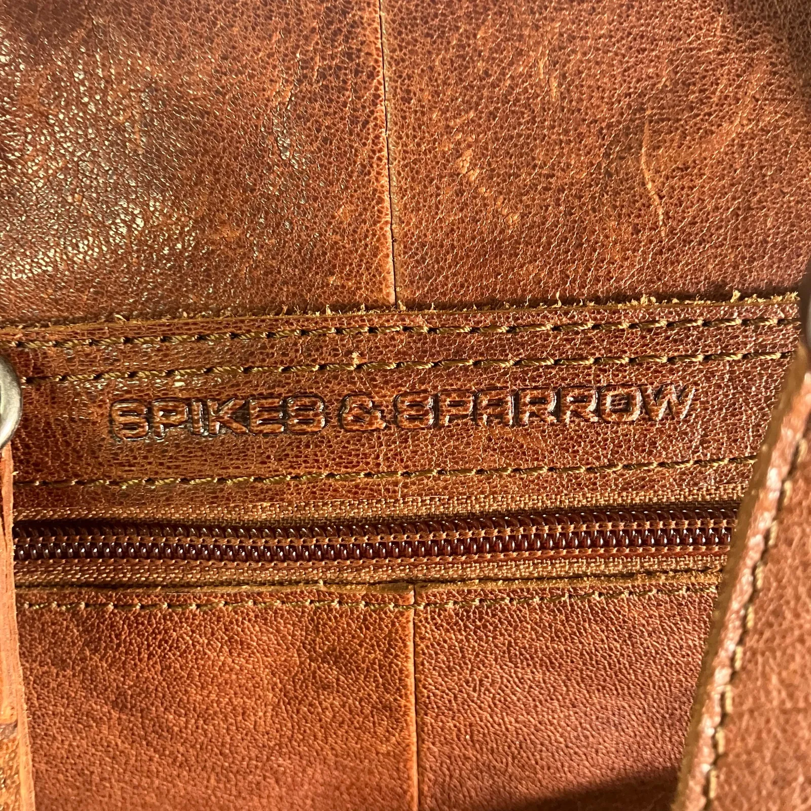 Spikes & Sparrow Brown Leather Tote Bag Shoulder Purse Zip Top Dual Straps - Image 14