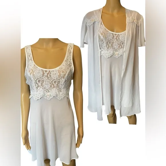 Cinema Etoile Y2K White Cottagecore Bridal Angelic Lingerie Robe Slip Dress Set Size L - Image 2