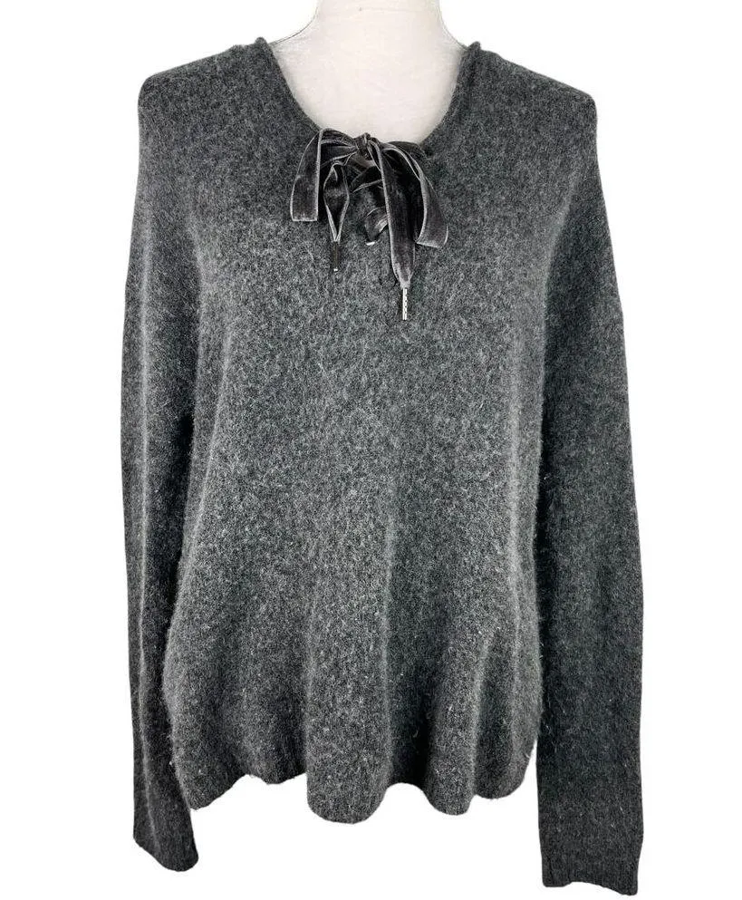 Rails Amelia Lace-Up Sweater M Charcoal Gray Cashmere Wool - Image 14