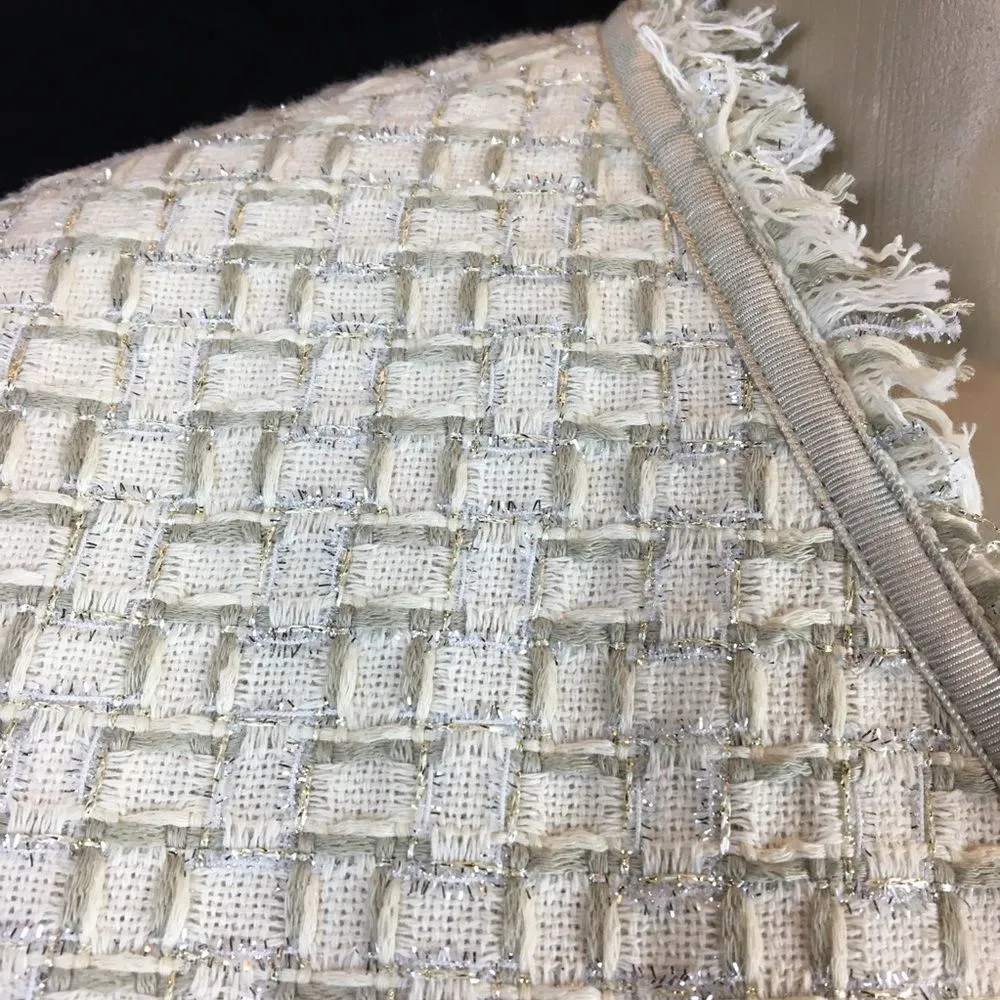 CHICO’S Ivory & Tan Woven Open Front Collarless Tweed Jacket 8 - Image 6