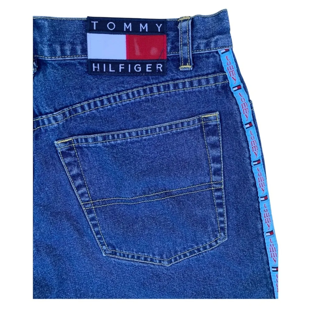 Tommy Jeans Hilfiger Vintage 90s Y2K High Rise Denim Shorts Logo Patch 9 Juniors - Image 3