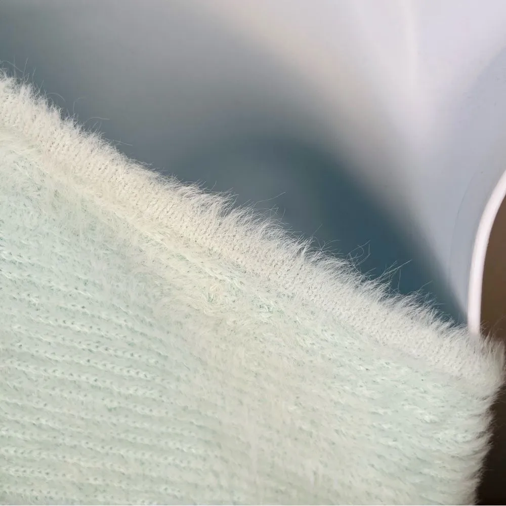 By Anthropologie One-Shoulder Eyelash Sweater Tank Sky Mint Green L NWT - Image 10