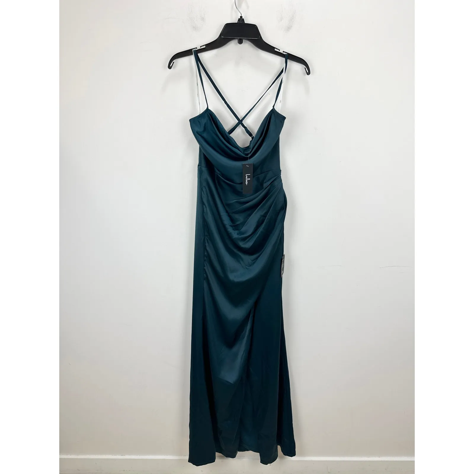 Lulus Moments of Beauty Dark Teal Satin Cowl Neck Tulip Maxi Dress Small NWT - Image 5