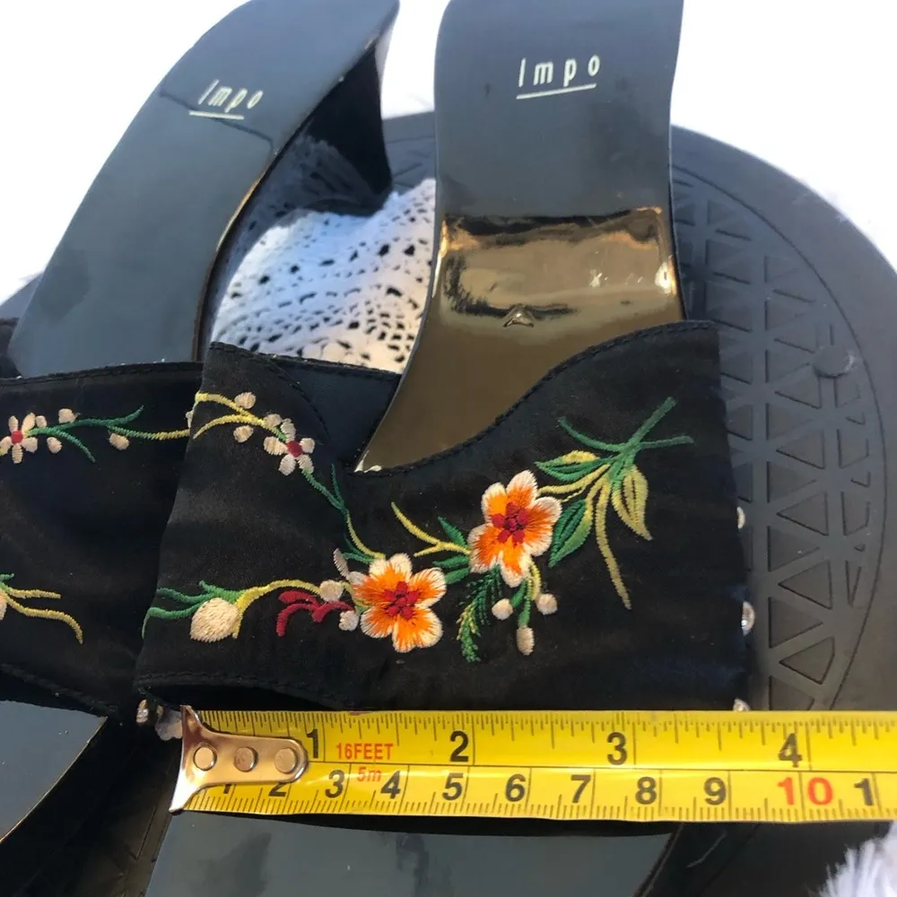 Retro Style Floral Embroidered Black Slides from Impo Size 9W Boho Shoes - Image 14