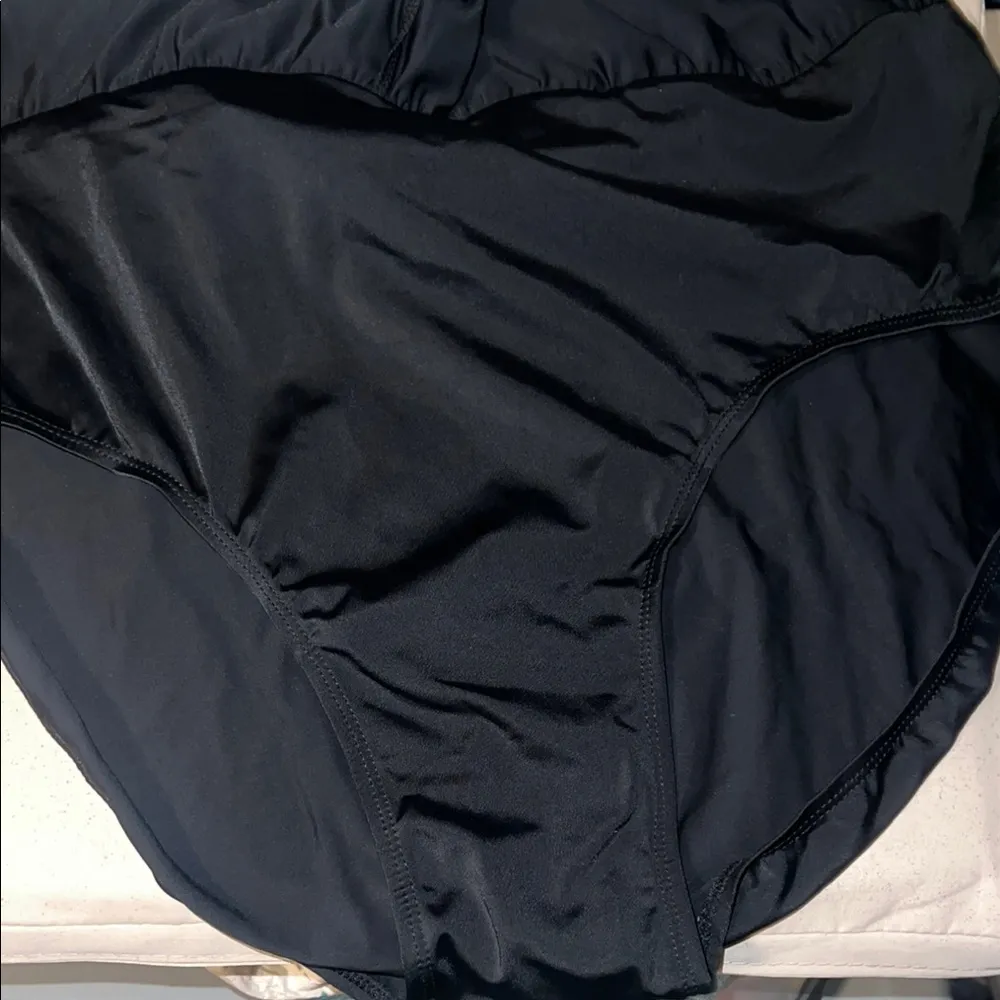 26W Plus Solid Color Waistband Tankini Boyleg Swimsuit Boardshorts with Briefs Black - Image 6