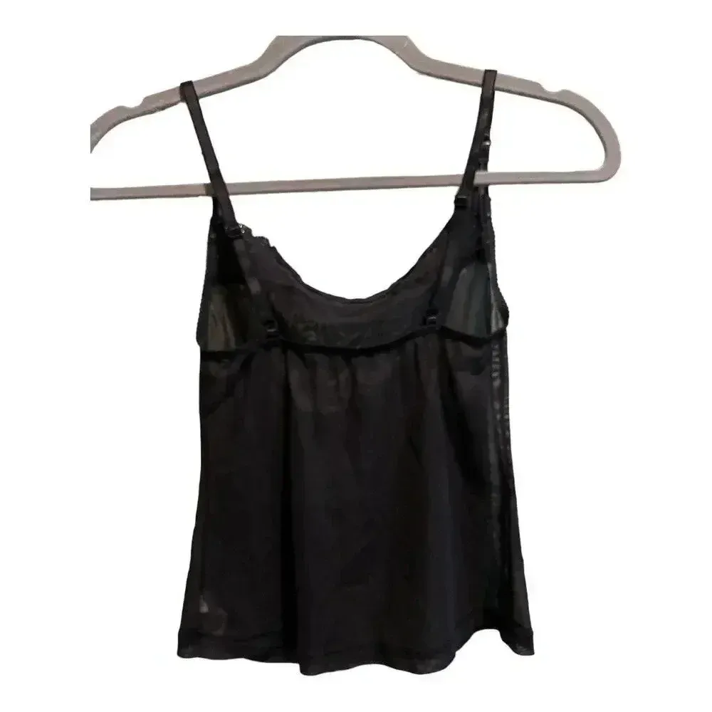 Barely There Mesh Tank Top‎ With Lace Trim | Size M Black Size M - Image 2