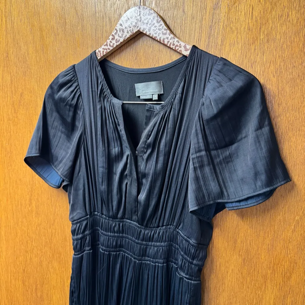 Anthropologie Somerset Satin Short Sleeve Long Maxi Dress Black XS - Image 5