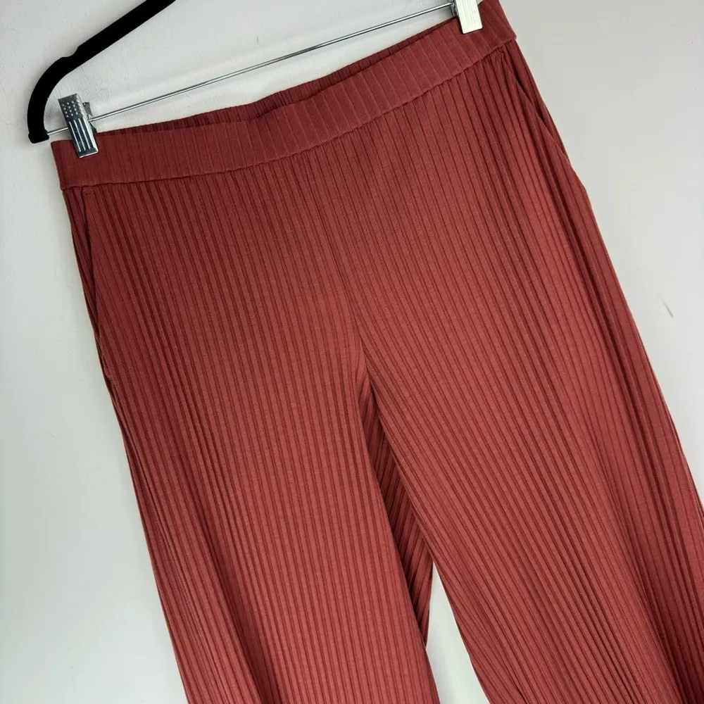 Eileen Fisher Wide Leg Ribbed Stretch Pants Sz Small Terracotta Rust - Image 7