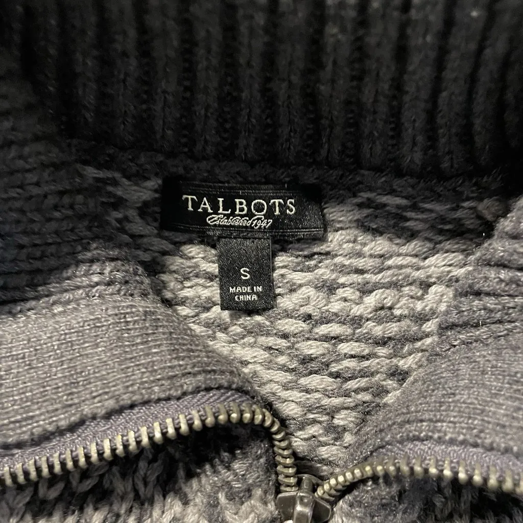 Talbots Jacket Womens Small Wool Blend Knit Gray Full Zip Pockets Hearts Collar - Image 2