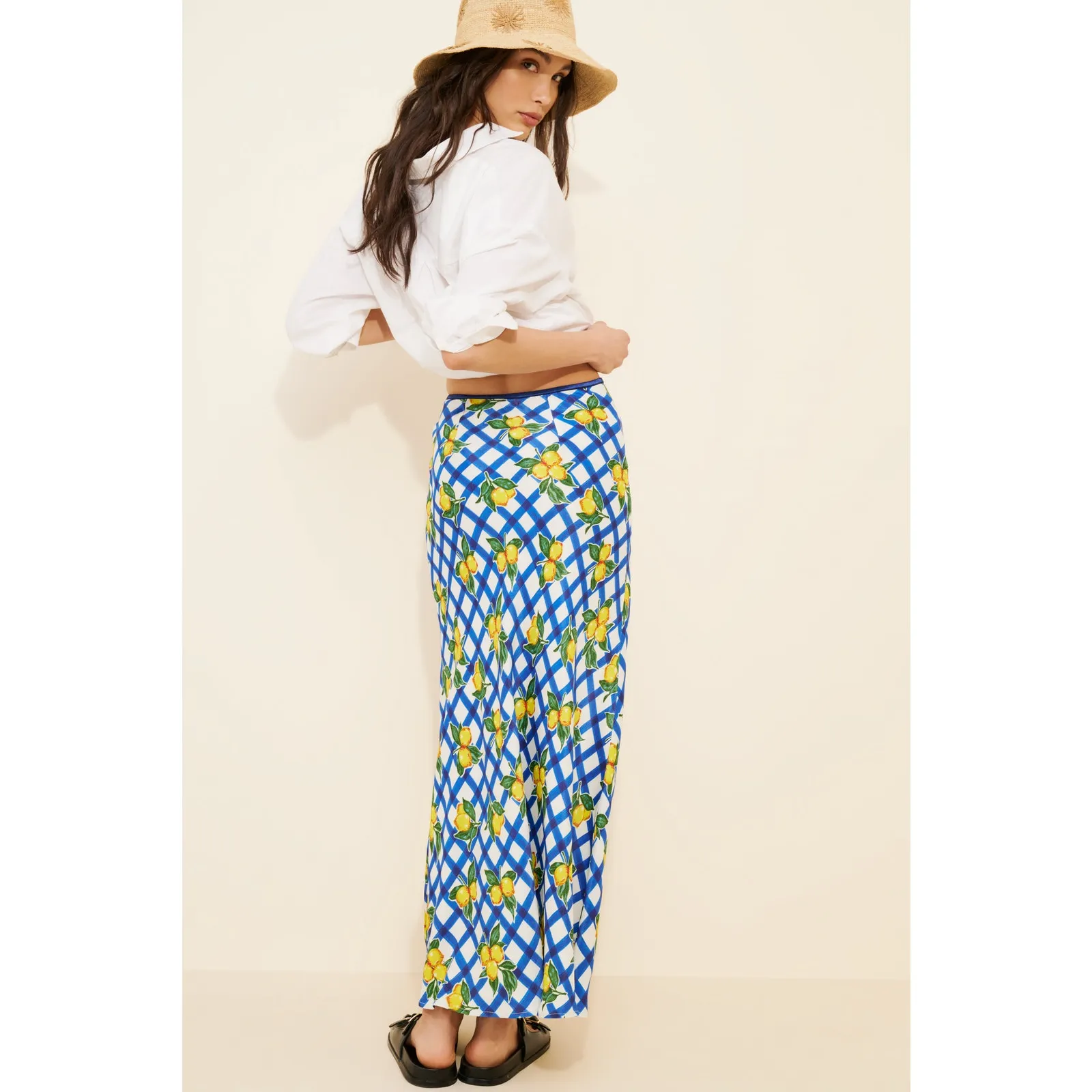 Conditions Apply Osmi Slip Maxi Skirt Lemon Blue XS Anthropologie - Image 3