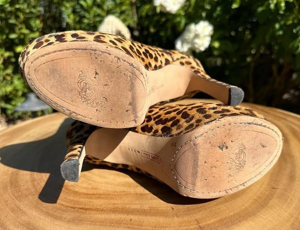 VINCE CAMUTO Leopard Print Cow Hair Leather Platform Boots Size 6 - Image 5