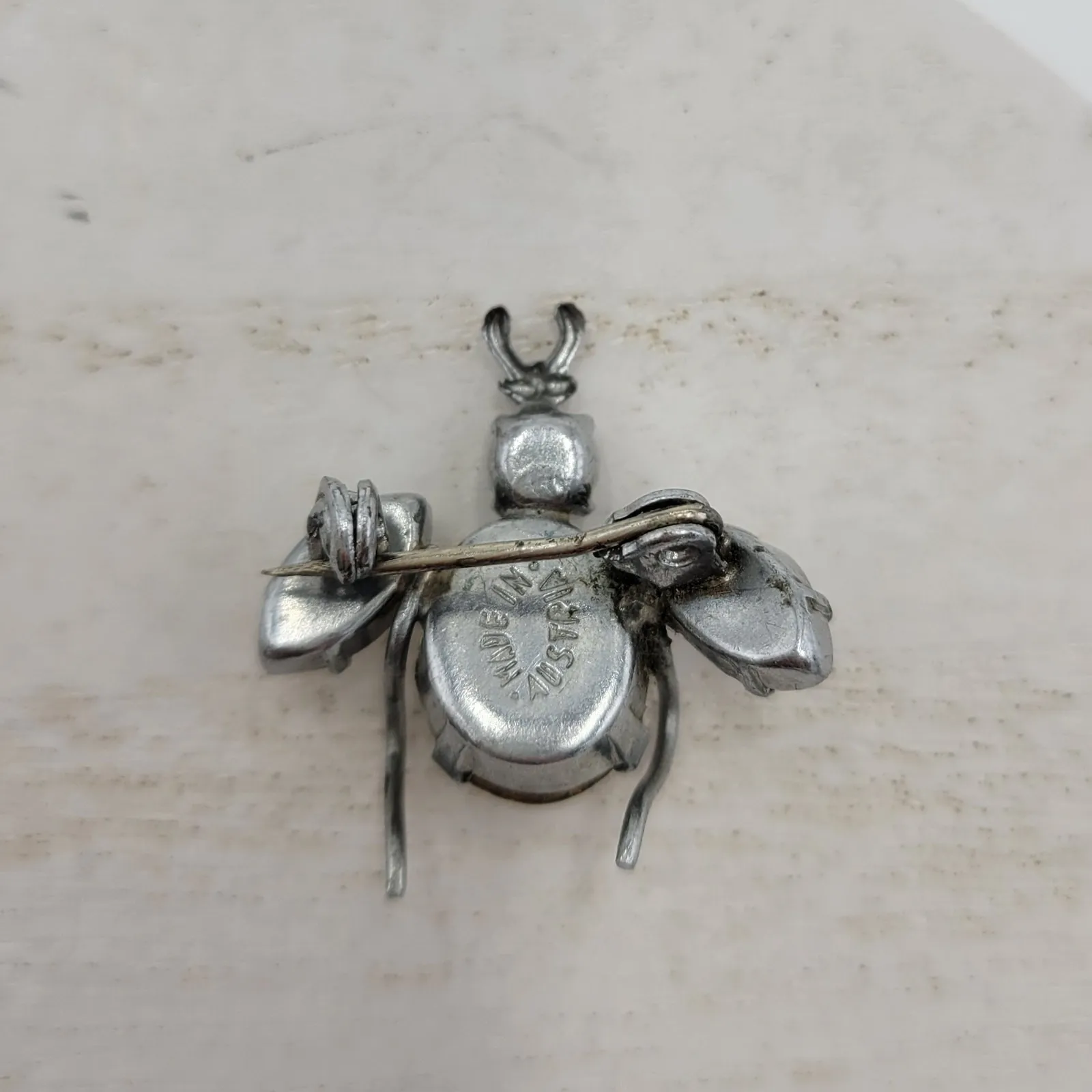 Vintage 1960 Austrian Crystal 3D Bug Brooch Silver Tone Insect Pin - Image 11