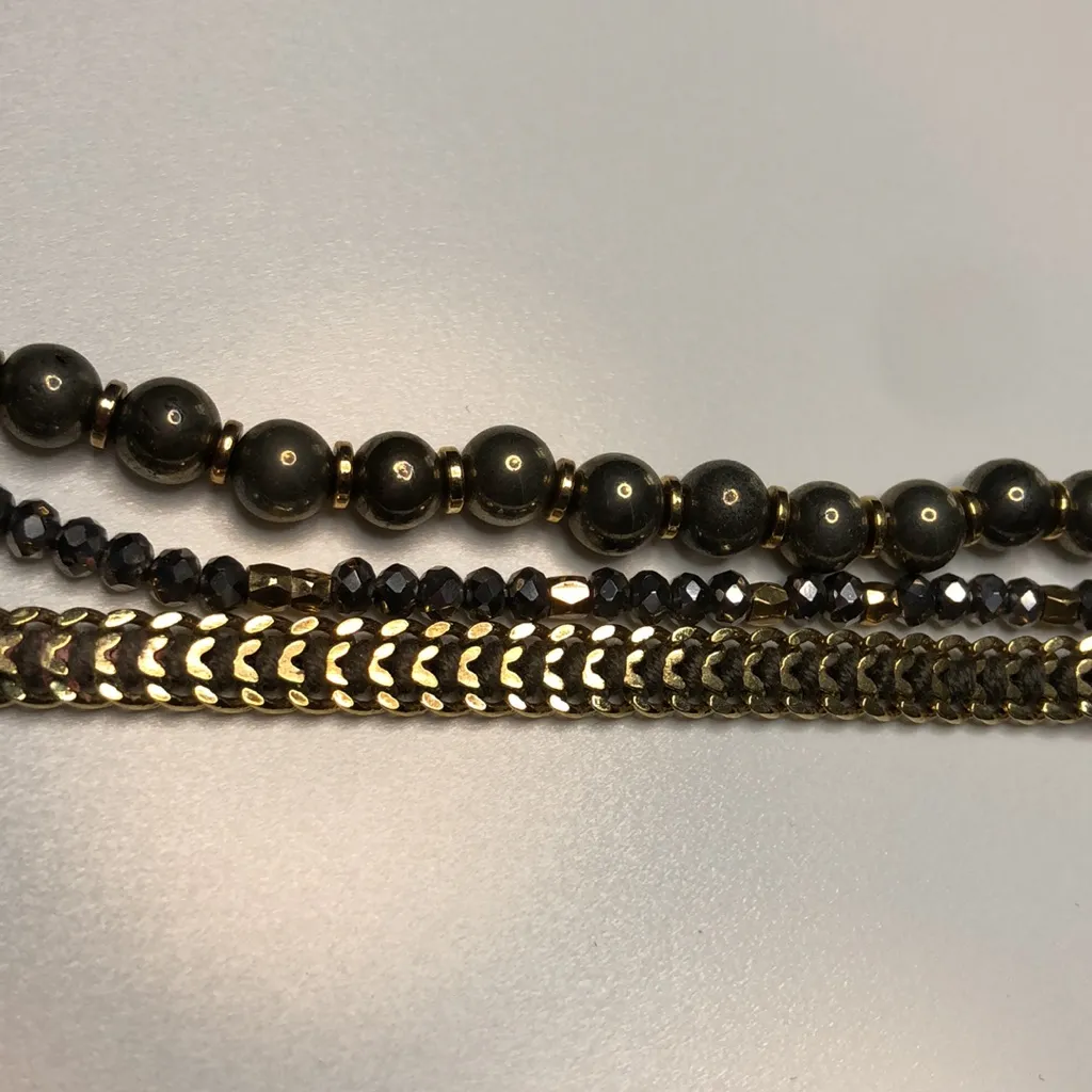 Henri Bendel St Tropez Multi Strand Mixed Metal Chain Beaded Bracelet gold tone - Image 10