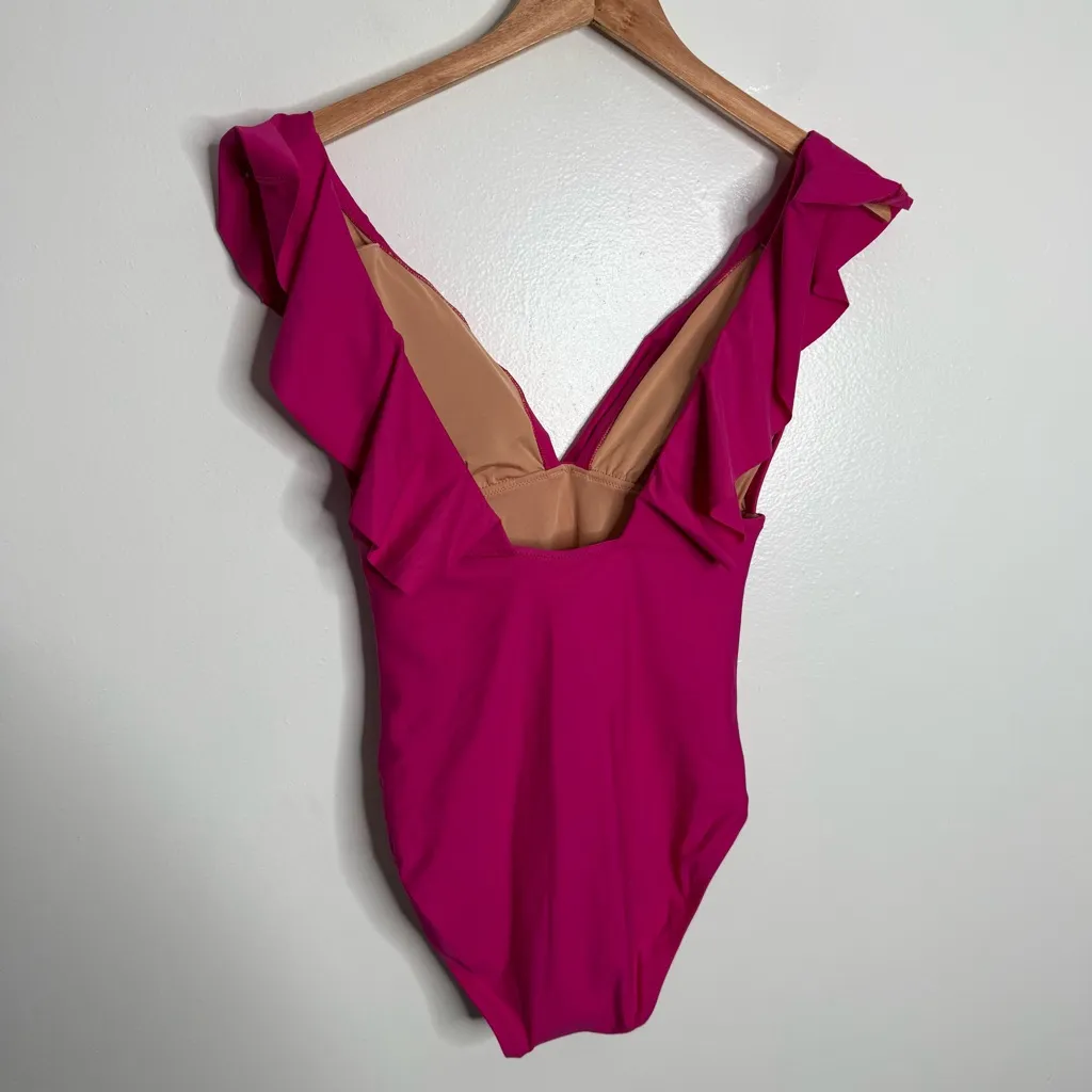 NWT J.Crew Radiant Fuchsia‎ Pink Ruched
Ruffle One-Piece Swimsuit Size 8 - Image 9