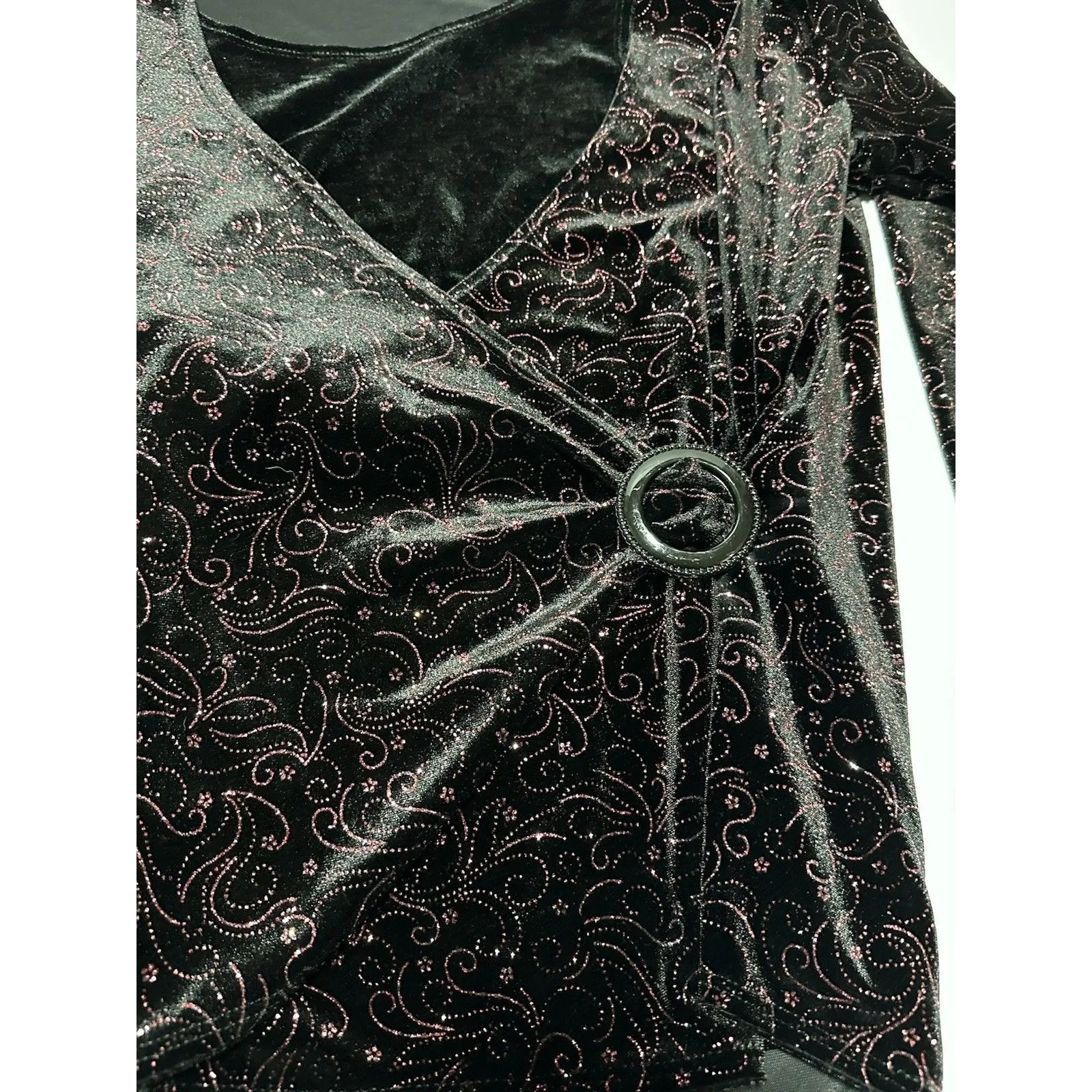 Notations Black Velvet Velour Gold Swirls Blouse Long Sleeve Top Size M - Image 5