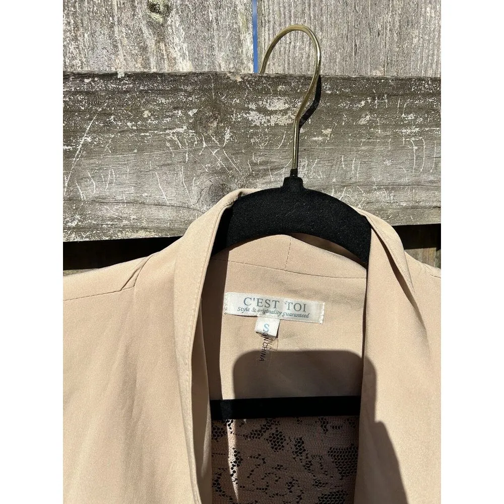 C'est Toi Button Front Lace Blazer Cardigan 3/4 Sleeve Small‎ Fall Light Cute Tan - Image 5