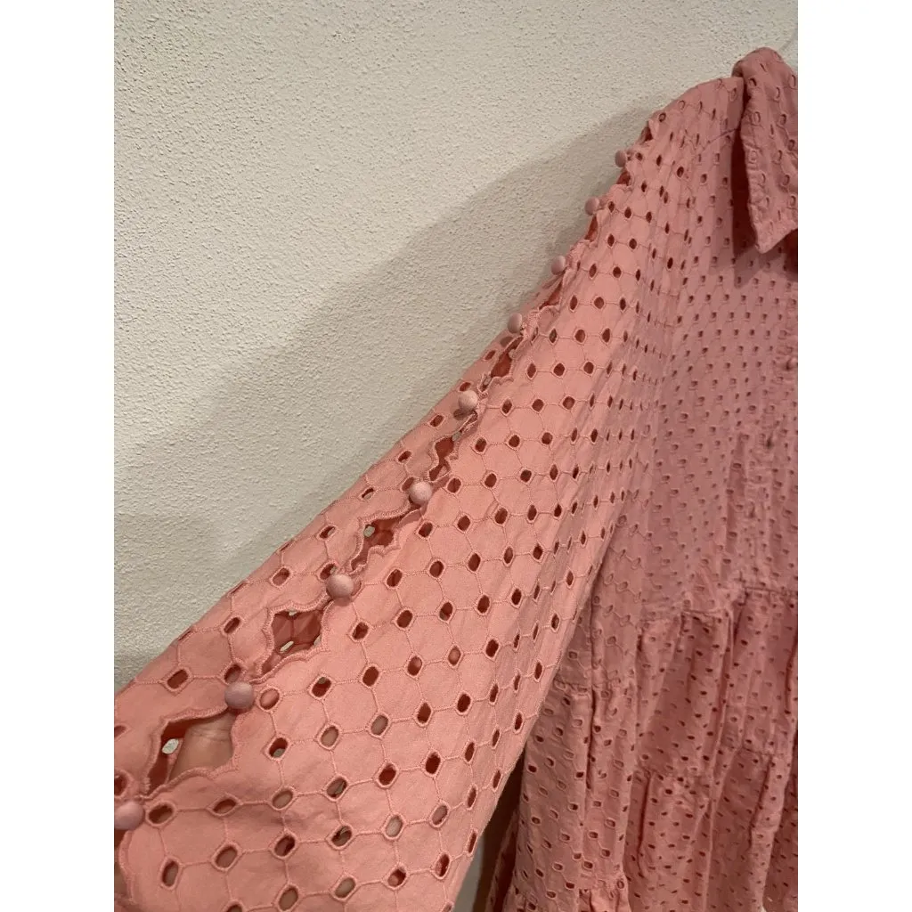 Antonio Melani Patricia Dress Womens 16 Pink Eyelet Tiered Babydoll Long Sleeve - Image 4