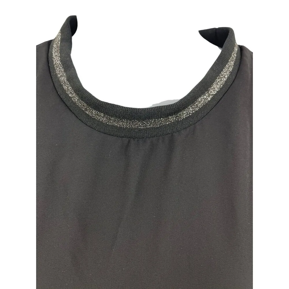 Zara Basic Black Sheer Line Short Sleeve Silver Sparkle  High Neck Mini Dress L - Image 3