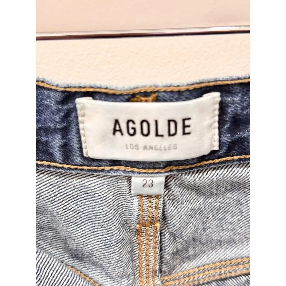 Agolde Cotton Magda High Waisted Loose Fit Denim Cargo Carpenter Jeans Blue 23 - Image 5