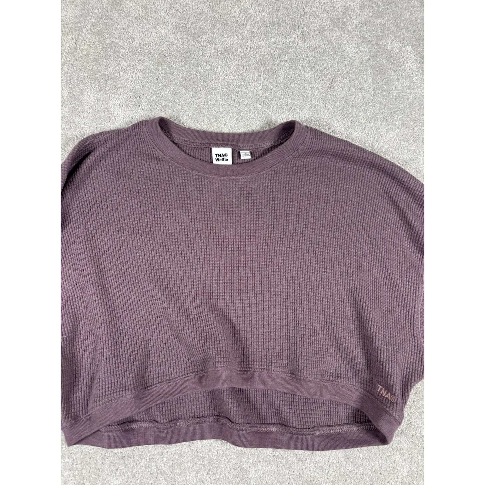 TNA ARITZIA Top S Thermal Waffle Cropped Shrug Crew Long Sleeve‎ Purple - Image 6
