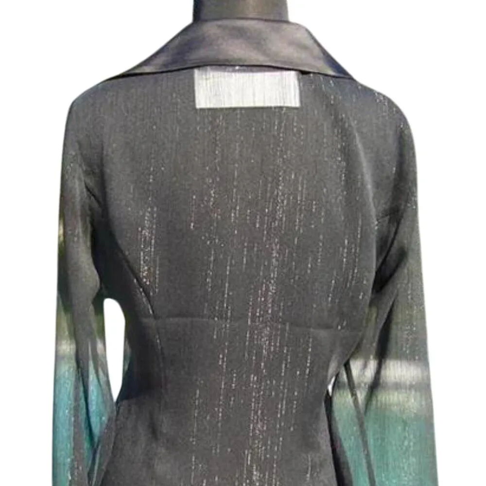 Cache Luxe Black Sheer Illusion Silver Metallic Thread Top New Satin $178 NWT - Image 6