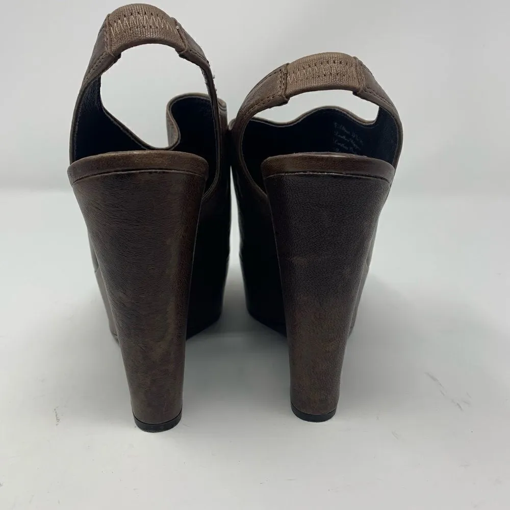 Elizabeth &‎ James Strut Brown Leather Platform Wedges Size 9.5B - Image 7