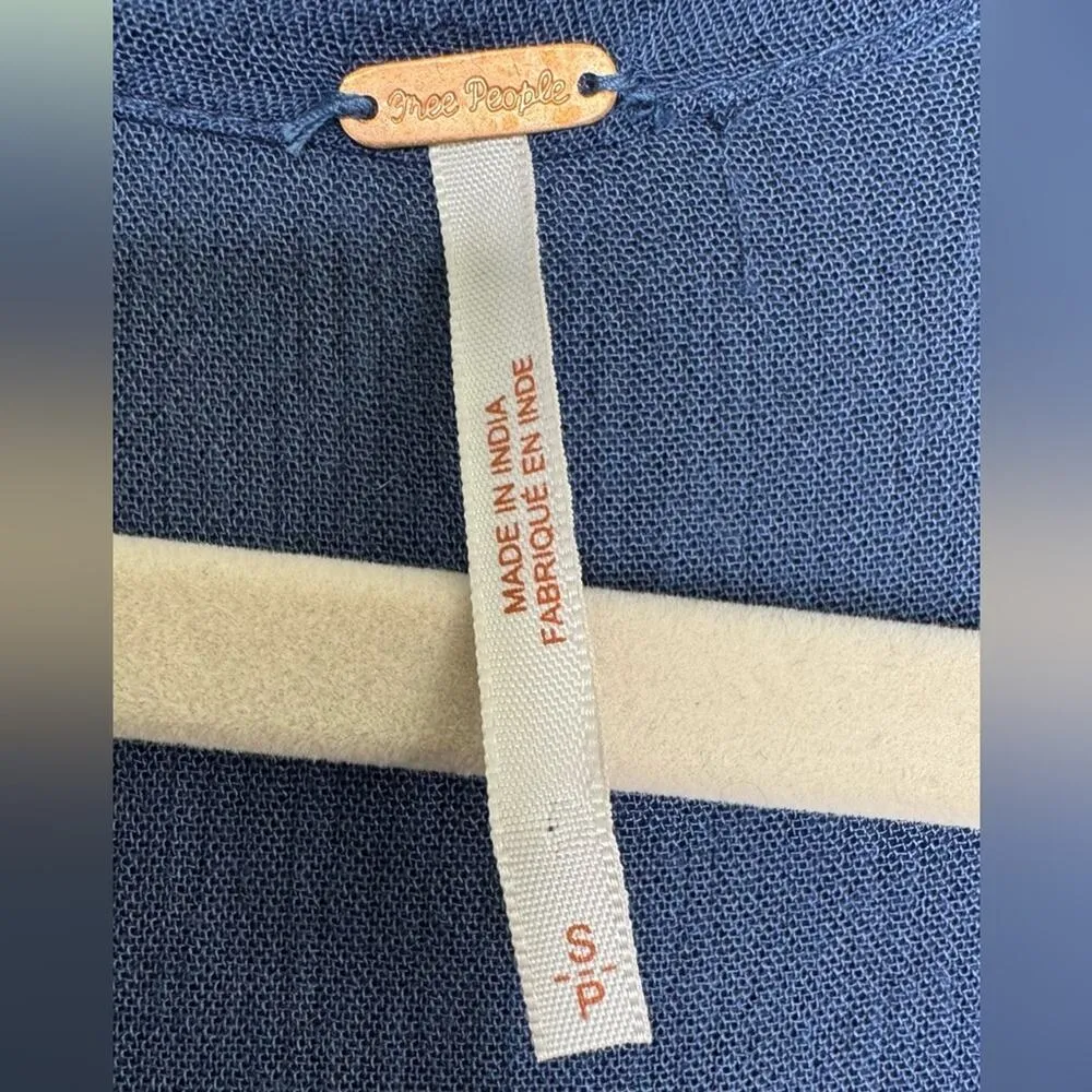 Free People Navy Babydoll Lace Inset Swing Tunic Boho Long Sleeve Dress Sz Small - Image 10