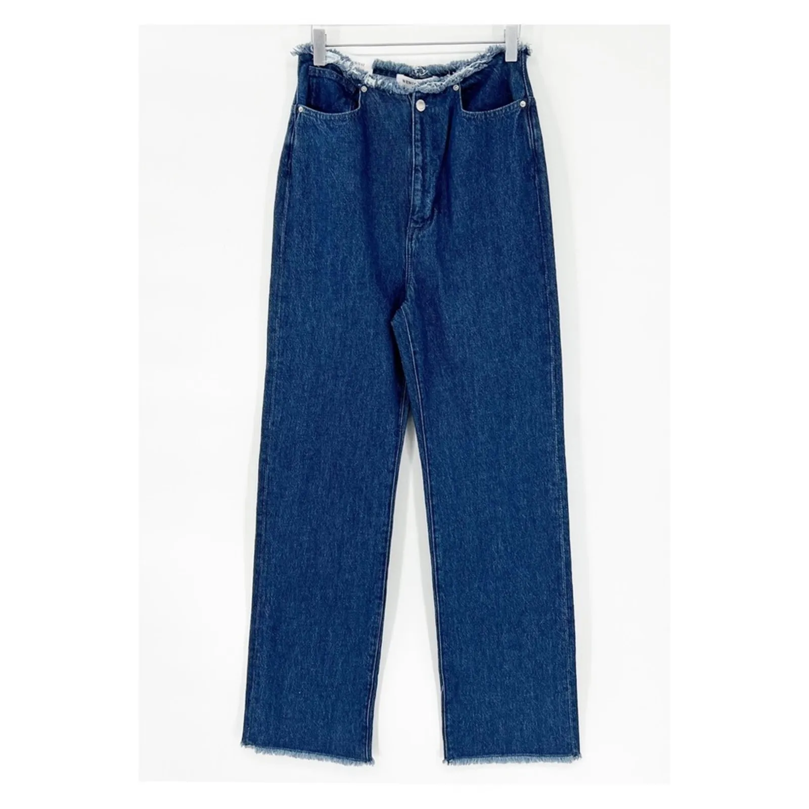 NWT WeWoreWhat High Frayed Waistband Straight‎ Leg Jeans 26 Blue - Image 2
