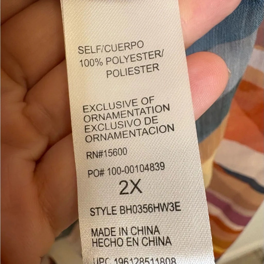 Democracy Boho Sheer Abstract Stripe Kimono Open Front Lightweight Cardigan 2X - Image 5