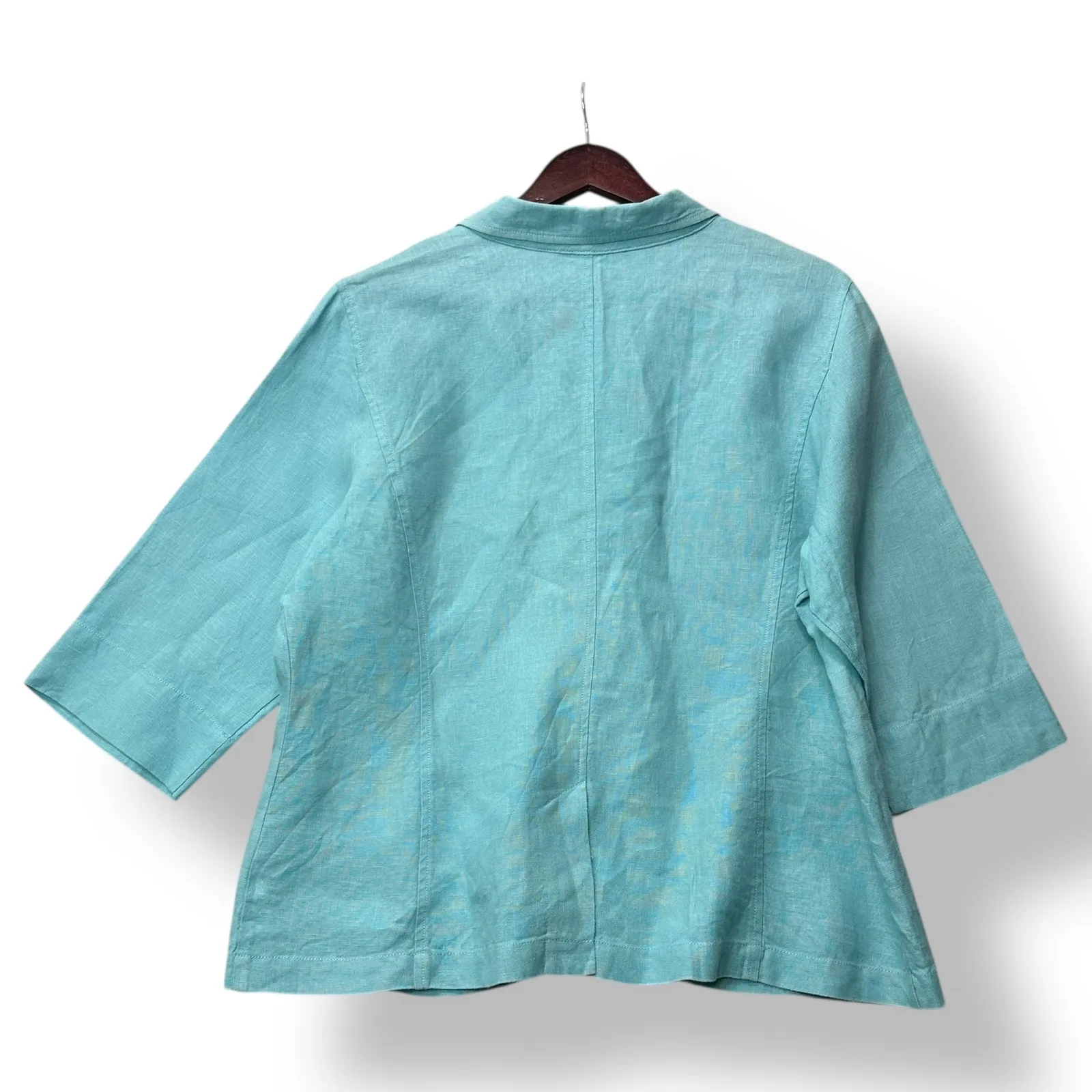 Eileen Fisher Womens Linen 3‎ Button Jacket XL Aqua Blue Lightweight Boxy Blazer - Image 3