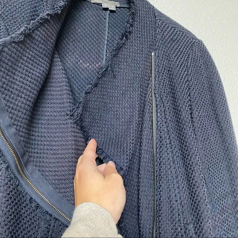 Vince Frayed Edge Scuba Moto Jacket Navy Size Medium - Image 12