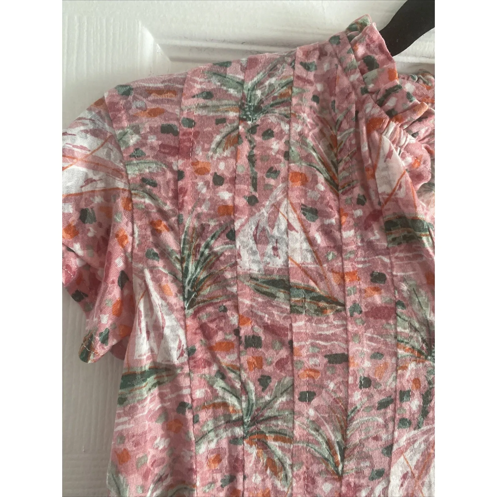 Casey Key Women's Petite Large Pink Ruffle Sailboat Top Short Sleeve Pintuck Size undefined - Image 2