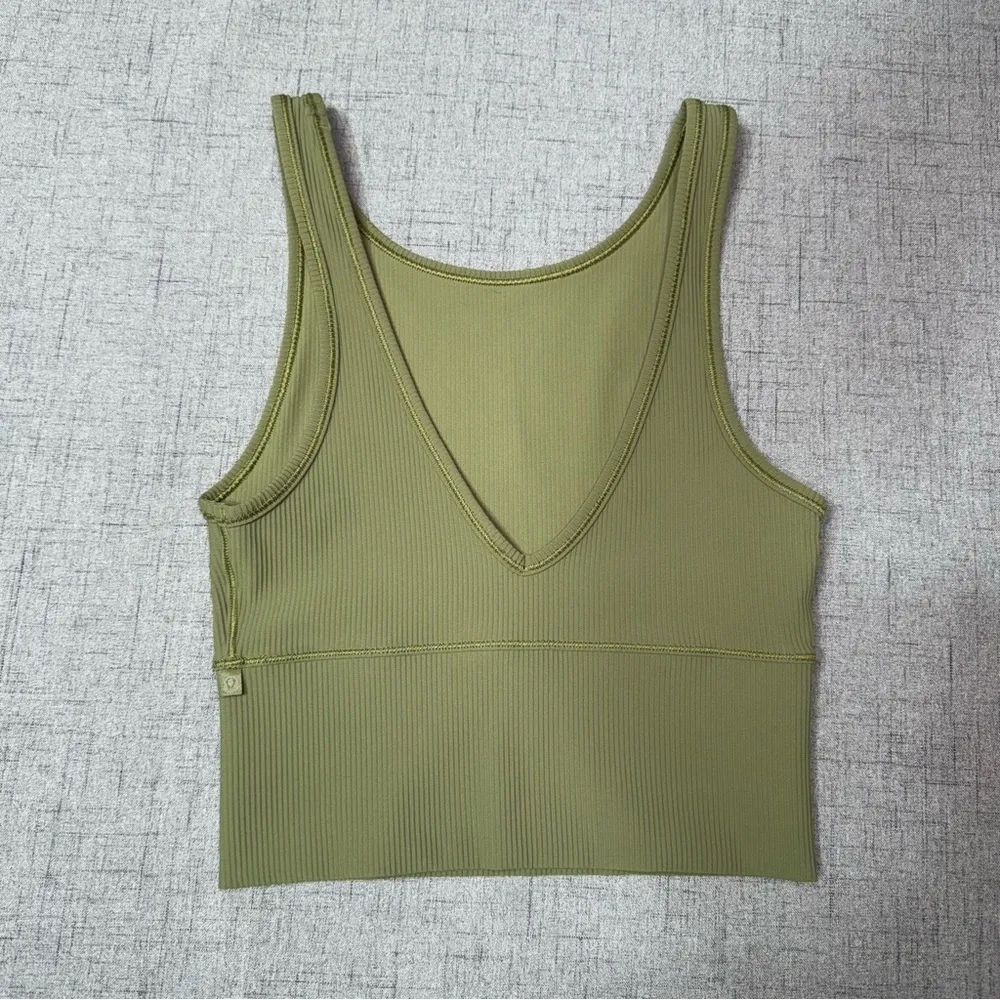Lululemon Power Pivot Ribbed Tank Top Bronze Green Size 4 - Image 6