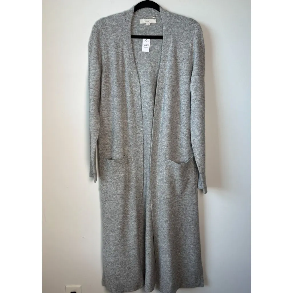 Loft Long Duster Coatigan NWT Open Front Pockets Rainbow Speckled Gray Size M - Image 2